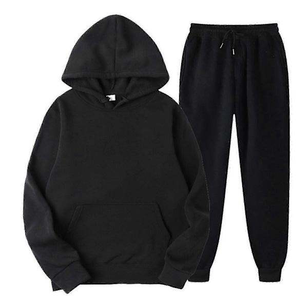 Joggingbukser Sæt Jogger Træningssæt Pullover Hættetrøje Snøre Toppe Til Løb Gåture (ASYX) Black S
