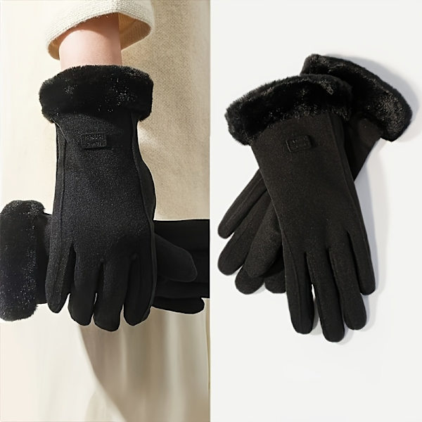 Dame Efterår-Vinter Udendørs Varme Handsker, Forstærket, Touchscreen-kompatible, 4 Farver, Weekendbrug 【Sort】
