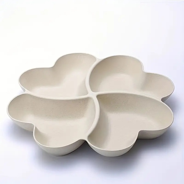 1pc Heart Shaped Serving Tray 4 Compartment Reusable Plastic Snack Tray For Living Room Coffee Table Beige Wheat Straw