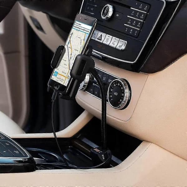 3-i-1 biltilbehør: Telefonholder, dobbel USB-portlader, spenningsmonitor