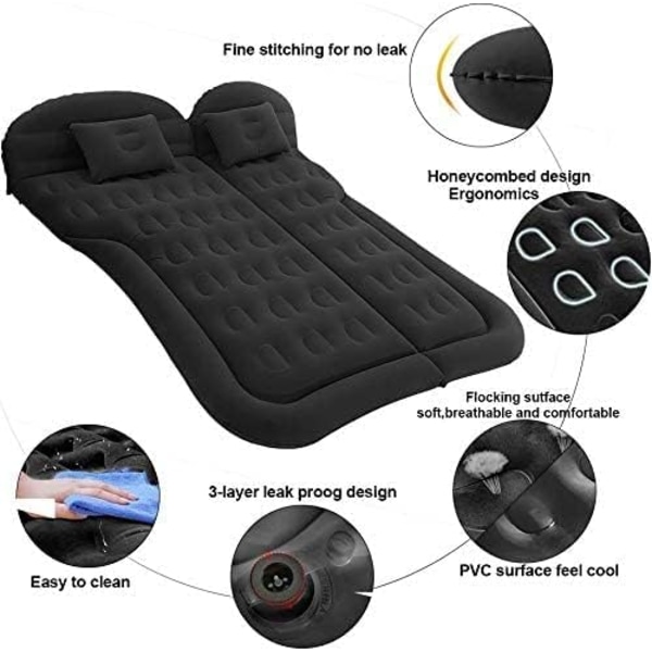 SUV Luftmadrass Camping Seng Pute Oppblåsbar Tykk Bil Luftmadrass Black