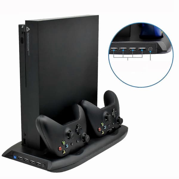 Xbox One X Dobbel Kontroller Laderstasjon Vertikalt Stativ Kjølevifte