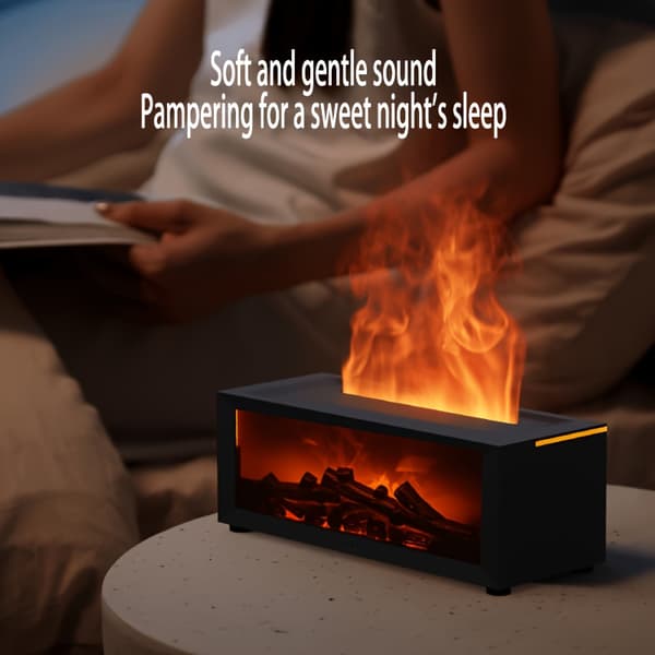 1 stk. Flammeflame Pejs Diffuser, Simuleret Flamme Aromaterapi, Langvarig Duft, Varmelegeme til Hjemmet, USB-drevet, Soveværelser/Kontor 【Sort】