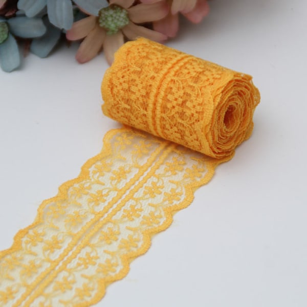 10m spetsband rulle 4,5 cm bred icke-elastisk färgglad spets DIY broderi dekoration för sömnad presentförpackning bröllop Orange