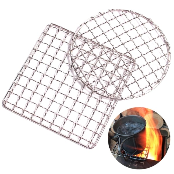 BBQ Grill Net Rustfrit Stål Mesh Rack Rist Vandretur Grill Hi Sølv Firkantet