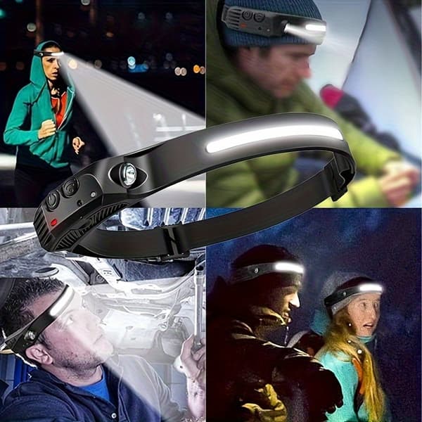 1/2 stk. Lyssterk COB-hodelykt, utendørs bevegelsessensor, USB-oppladbar, 5 moduser, løping/camping 1 stk