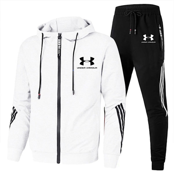 Herre Under Armour Sport Hættetrøje & Bukser Sæt Langærmet Fuld Lynlås Hættetrøje Sweatshirt Jakke + Jogging Bukser Træningsbukser Outfit Hvid White 4XL