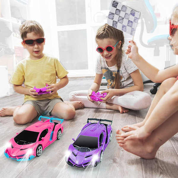 Radiostyrd Bil, Transformer Bil Robot RC Bilar för Barn Pojkar Flickor Present, 2.4g 1:18 Skala Racingbil med En-Knapps Rosa (FMY)