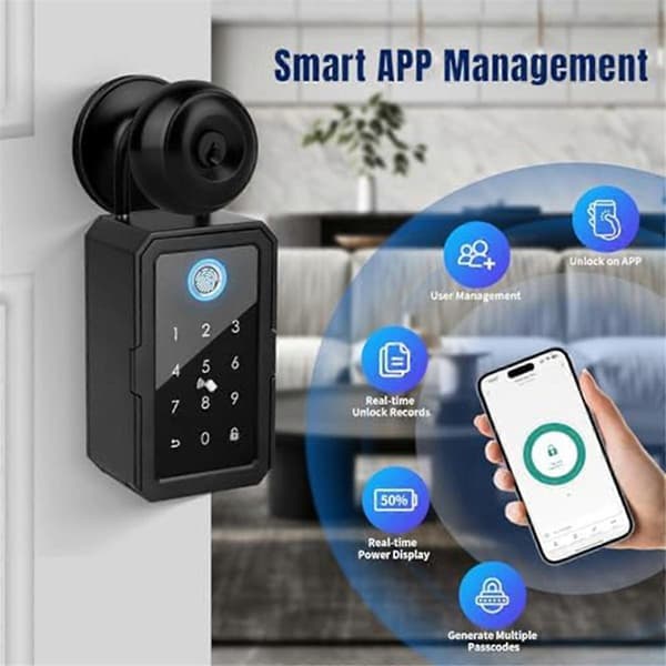 Smartkey Låseboks, Trådløs Smartlåseboks til Hjemmenøgle, Elektronisk Nøgleboks App Digital Kode Bluetooth K Black