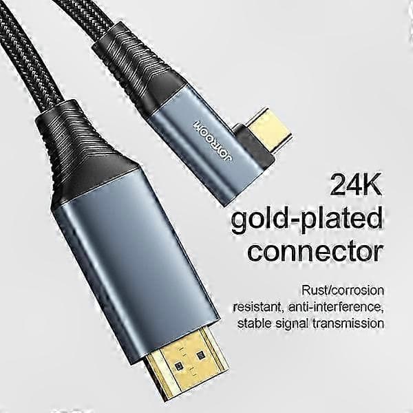 USB-C til HDMI-adapterkabel, 4K 60Hz, vinklet stik, 2 meter længde, grå farve