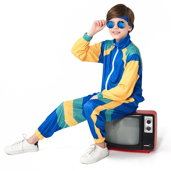 Barbie 80'er Tracksuit Børne Hip Hop Kostume Top Bukser Sæt Outfit Blå blue L