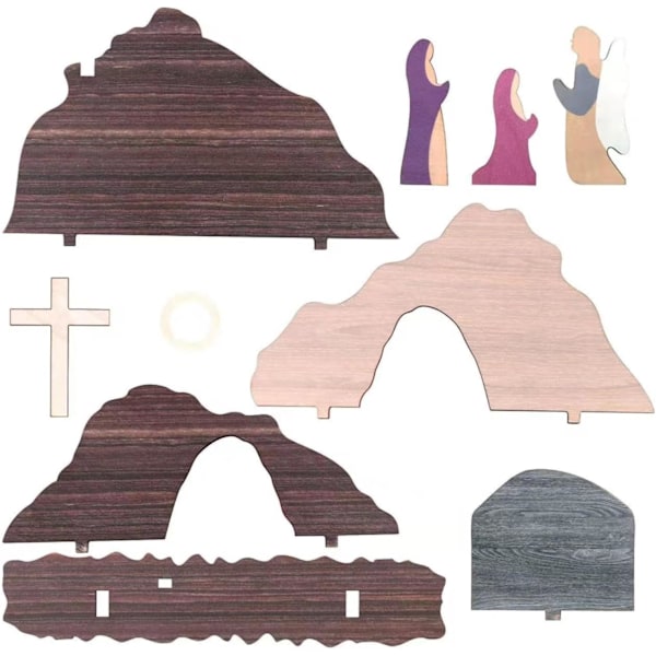 Påskkrubba i trä - 1/2 Påskpysselfigurer, Påskuppståndelseset, Påskpysselscen i trä, Lyckobringare, Påskdekorationsfigur