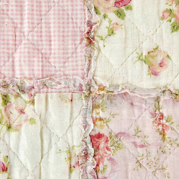Lappeteppe til enkeltseng, bomullslappeteppe, rosa til jenter, vattert sofateppe, sengeteppe, 150 x 200 cm med blomstermønster