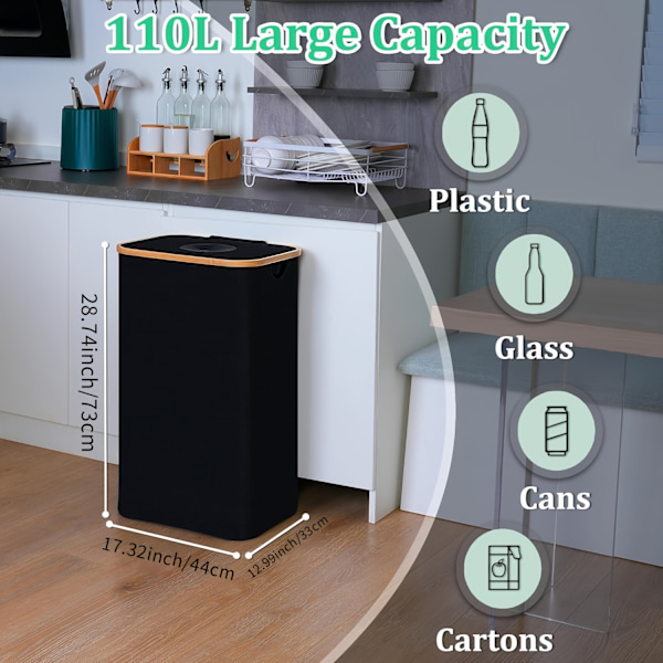 Återvinningskärl, 100L återvinningskärl för kök inomhus, 26 gallon stor kapacitet flaskåtervinningskärl med avtagbar bärväska, Beige With One Inner Pocket