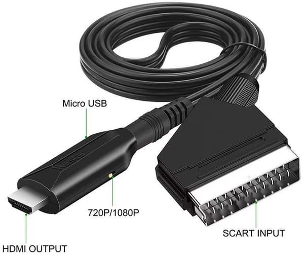HDMI til SCART-adapter - Konverter - Videoadapterkabel - Plug & Play - HDMI-adapter - Med USB-strømforsyning - Sort