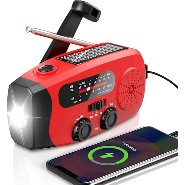 Nödradio med Handvev – 7400mWh AM/FM/NOAA Väderradio med Ficklampa & Powerbank
