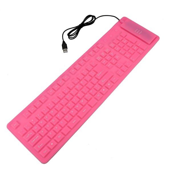 Tastatur med 108 taster USB silikone fleksibel foldbar tastatur vandtæt og støvtæt pink