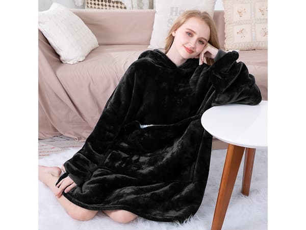 Oversized hettegenser med hette - Filt Svart black