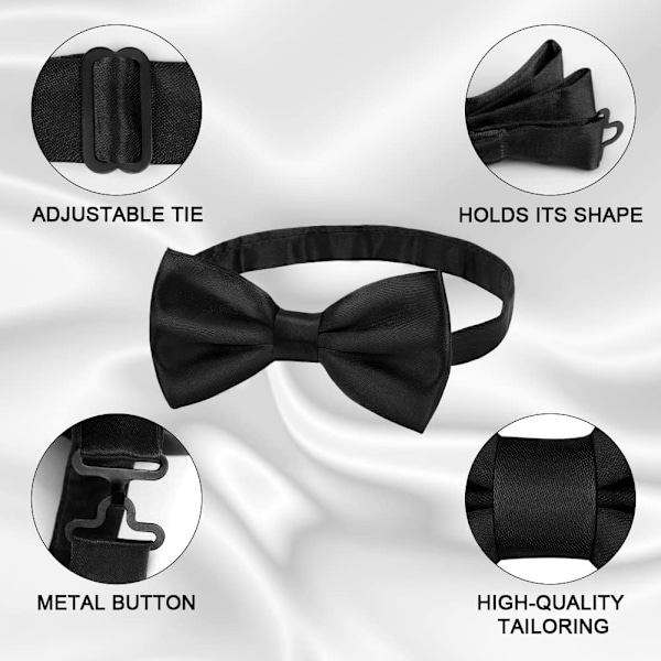 Sløyfe for menn, Klassisk ensfarget sløyfe for menn, Sateng smoking sløyfe, Justerbar formell sløyfe for fest, bryllup[qb] 3pcs-Black