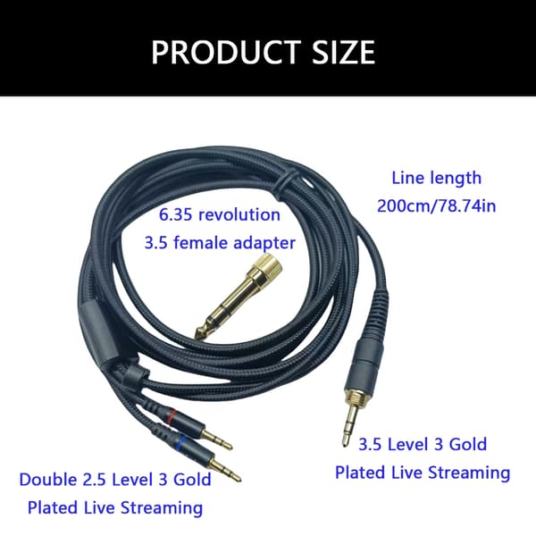 Hovedtelefonkabel til V10 X3 Hovedtelefoner Ledning 3,5 mm til Dobbelt 2,5 mm Kabel