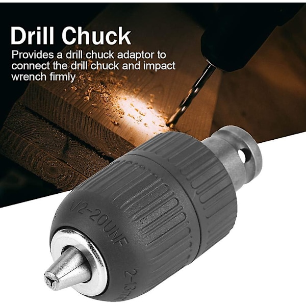 2-13mm Nyckellös Borrchuck, 1/2\" till 20 Unf Chuck Adapter med 1/2\" Chuck Adapter för Slagnyckelkonvertering