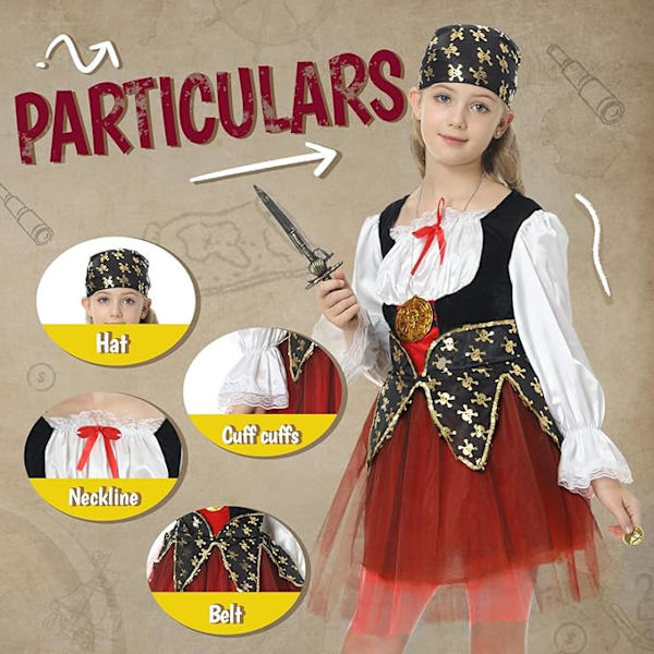 Barnens piratdräkt piratdräkt accessoarer med kompass ögonlapp hatt pojkar piratdräkt karneval halloween girl XL