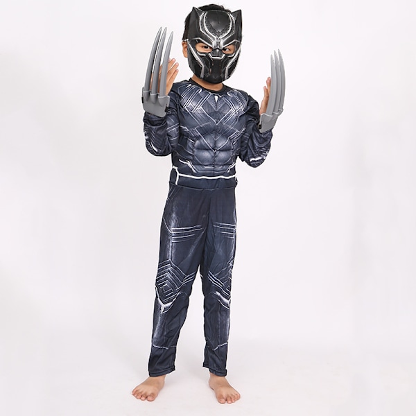 Barnkostym Black Panther Pojk Superhjälte Jumpsuit Barn Halloween Rollspel Mask/Vargklo Props Wakanda Forever L(130-140cm)