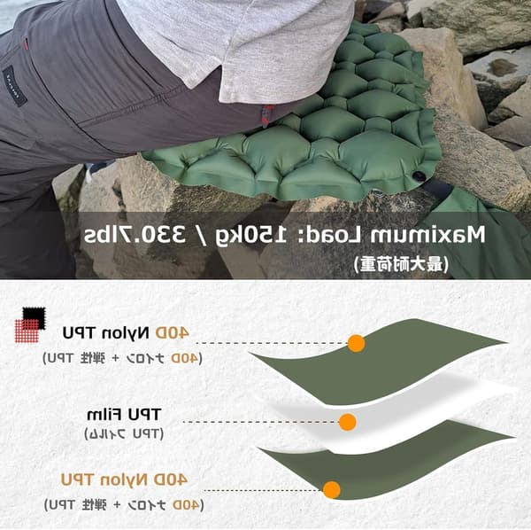 Ultralet foldbar sædepude - Inkluderer opbevaringspose - Udendørs - Foldbar - Gulvpude - Til camping, vandreture og flybrug - Grå