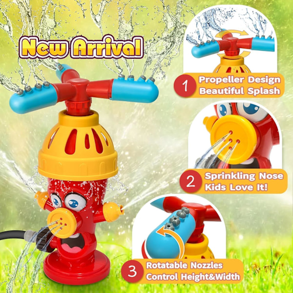 Sprinklerleke for barn - Brannhydrant vannspreder med 360° roterende spray - Plenvannerleke for hage