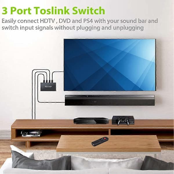 Digital optisk ljudswitch 3x1 SPDIF Toslink-switchbox 3-portars optisk switch med IR-fjärrkontroll