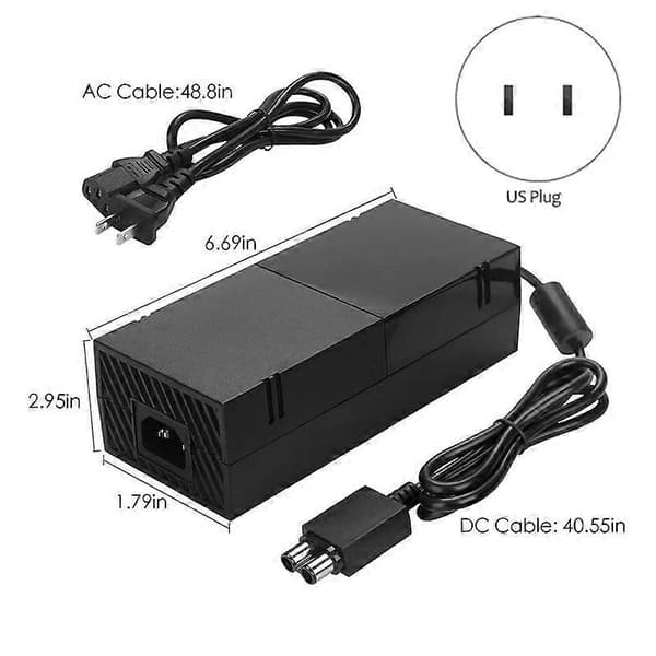 Til Xbox One strømforsyningsklods med strømkabel, strømforsyning AC-adapter udskiftning US-stik black