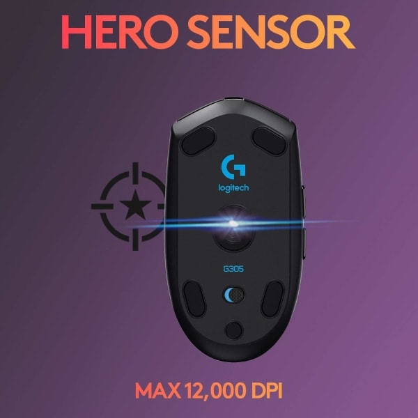 Logitech G305 LIGHTSPEED Trådlös Gamingmus, Hero 12K Sensor, 12 000 DPI, Lättvikt, 6 Programmerbara Knappar, 250 Timmar Batteritid Black