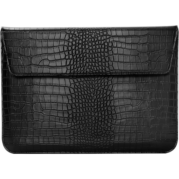 Laptopveske for 14-tommers datamaskin, Krokodilleskinnmønster PU-lær Flip Cover Sleeve Svart