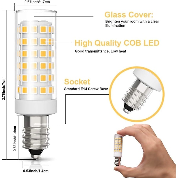 6-pack E14 LED-lampa 9W motsvarande halogen 75W, varmvit 3000K ej dimbar 360 graders strålvinkel för köksfläkt sänglampa (FMY)