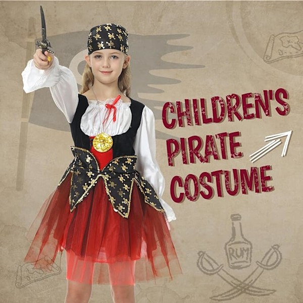 Barnepiratdrakt Piratdrakt Tilbehør med Kompass Øyehatt Gutter Piratdrakt Karneval Halloween girl L