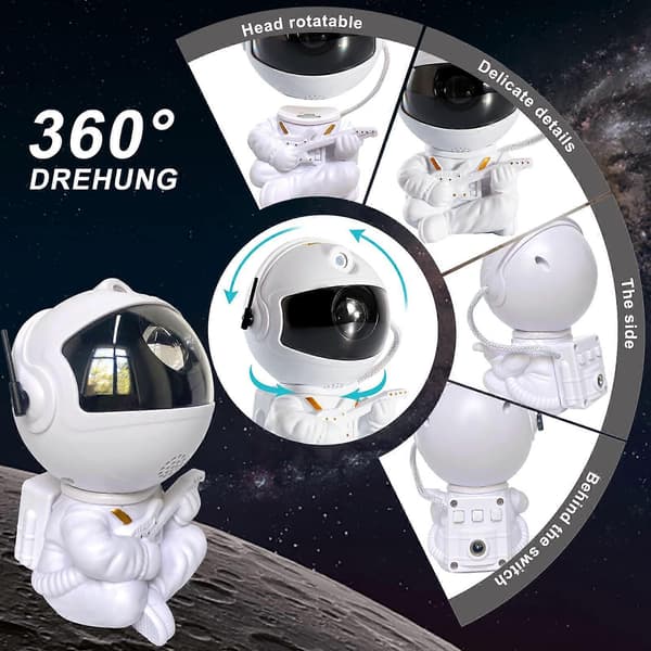 Justerbar lysstyrke Astronaut Galaxy Stjerne Projeksjonslampe, LED Nattlys Barn Stjernelampe, Astronautpynt