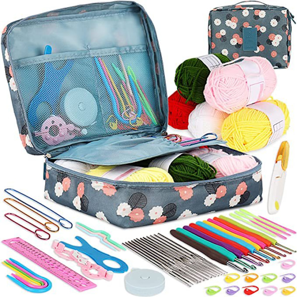 Warm Wool Crochet Kit Storage Bag Ergonomic Knitting Crochet Hooks Set Yarn Sewing Blue