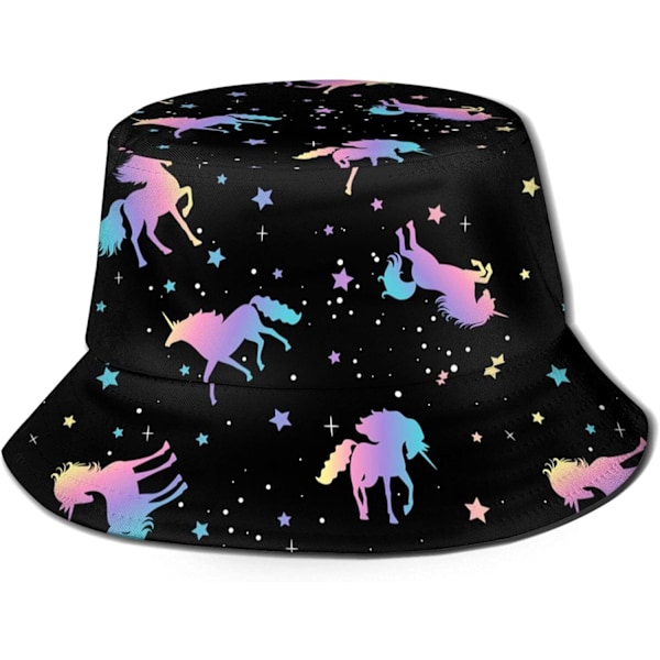 EN Buckets Muoti Aurinkohattu Pakattava Ulkoilu Kalastajahattu Naisille ja Miehille Yksisarvis- ja Tähtisiluetit Kuvio Unicorn and Star Silhouettes Pattern One Size