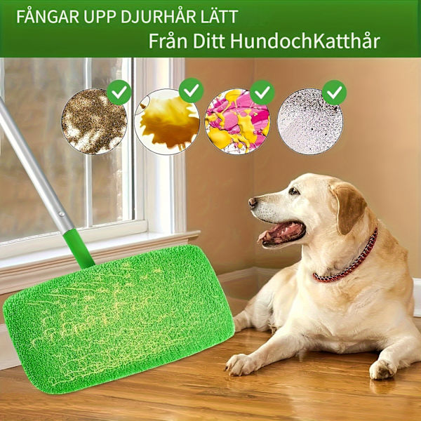10 genanvendelige moppepuder, vaskbare, absorberende, flade mopper Gr\u00f6n