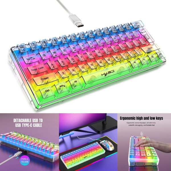 Vandafvisende Mini Kompakt Spil Tastatur 61 Taster Spil Tastatur RGB Baggrundsbelysning Ultra Kompakt Mini Tastatur til PC Gamer