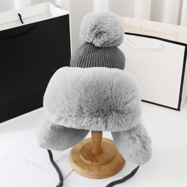 Vinter Termisk Lue Kald Beskyttelse Vindtett Varmt Plysj Øreklaffer Lue Varmt Beanie for gray