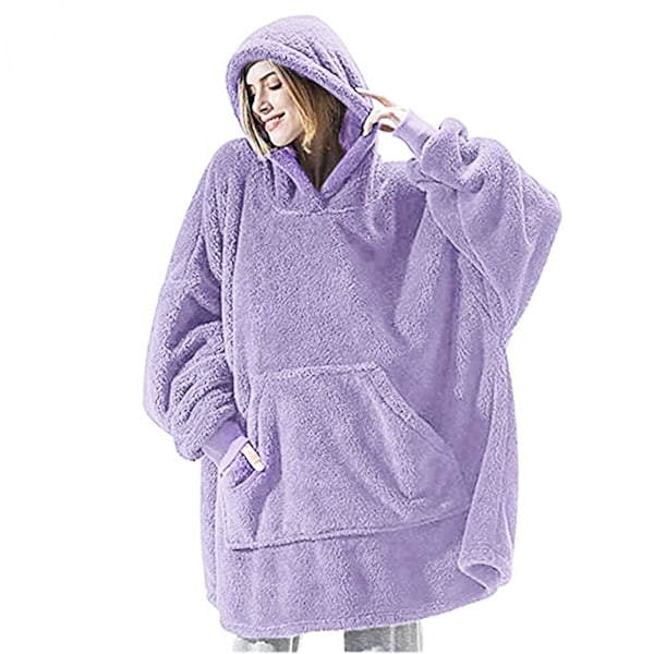 Ylisuuri hupparipeittopaita kaksisuuntainen fleece kannettava peitto pariskunnille miehille naisille kotiin Purple