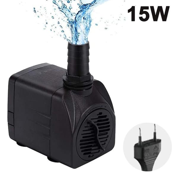 Dränkbar pump, fontänvattenpump med 4 sugkoppar, 3 munstycken EU Plug  15W