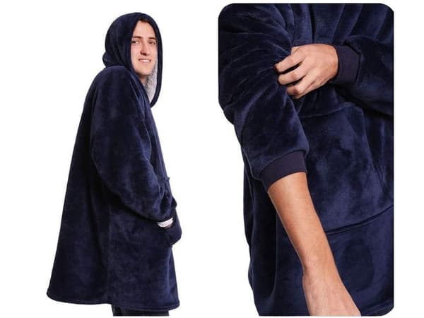 Oversized Hættetrøje med Hætte - Filt Mörkblå blue