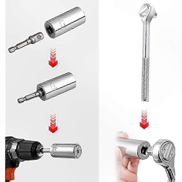Justerbart pipenøkkelsett med adapter for multifunksjonell boring og skruing