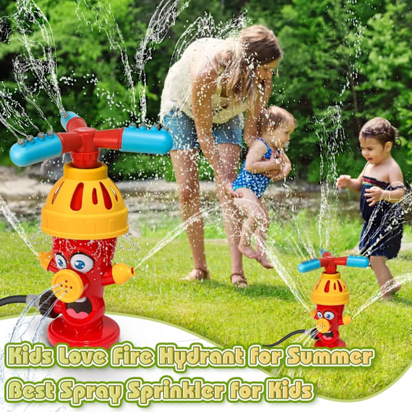 Sprinklerleke for barn - Brannhydrant vannspreder med 360° roterende spray - Plenvannerleke for hage