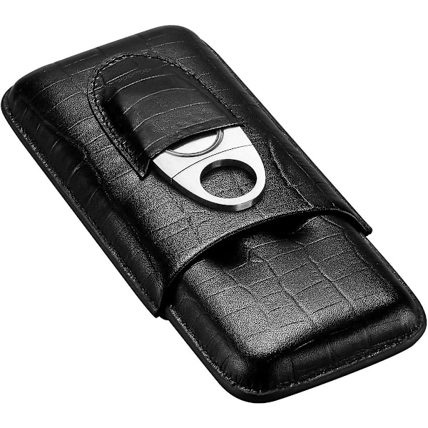 Læder Cigar Etui Rejse Humidor Til 3 Cigarer Med Cigar Kutter