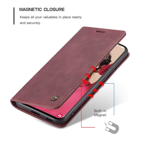 CaseMe Lompakkokotelo Viininpunainen Korttipaikka Yhteensopiva Samsung Galaxy S21 FE Viininpunainen