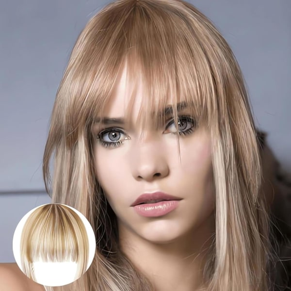 Clip-in hair extensions, ægte hår pandehår - Fransk pandehår Clip-On Air Bangs | Naturlig farve og stilfulde hair extensions for et perfekt look Gråguld