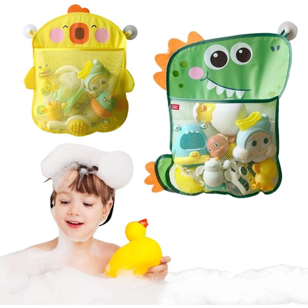 2-pack Net Bath Toy Organiser, Duck & Dinosaur Extra Bath Toy Storage Net